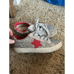 Girls Red And Silver Sparkle Vintage Havana Shoes Size 2